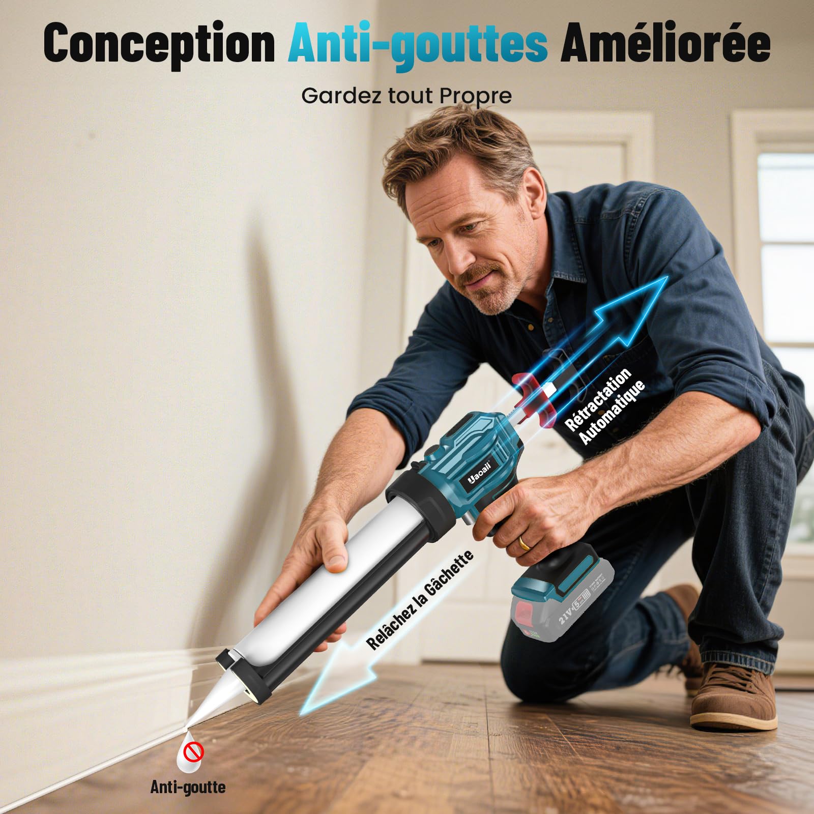 Pistolet à Silicone Electrique 21V Compatible avec Batteries Makita 18V, Vitesse Réglable pour Calfeutrage