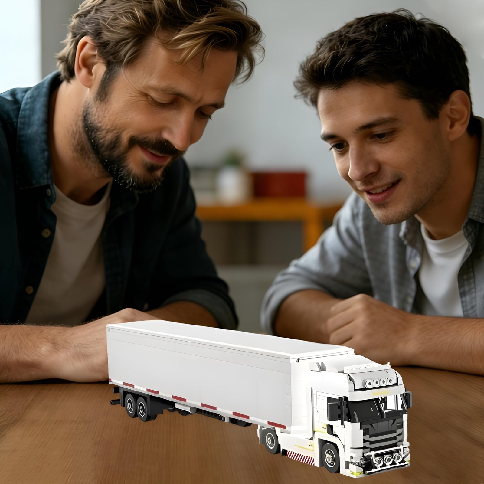Europäischer LKW-Bausatz mit Anhänger – 2IN1 Schwerlast-LKW-Modell, Sammler Modell Klemmbausteine, Geschenk für LKW-Spielzeug-Fans, Erwachsene und Jugendliche (725 Teile)