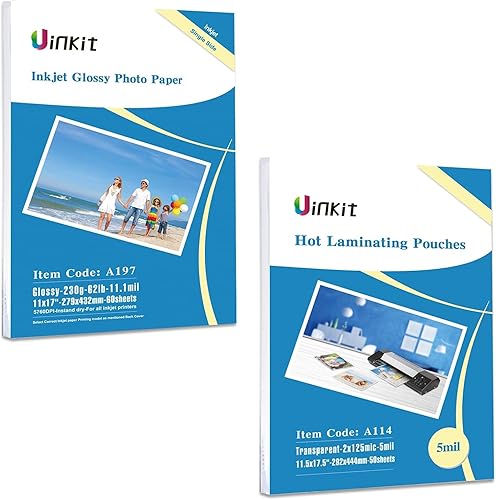 Uinkit Bolsas de laminación térmica caliente de 5 mil-11.5 x 17.5 pulgadas para fotos selladas de 11 x 17 pulgadas, paquete de 50 hojas de 11.5 x