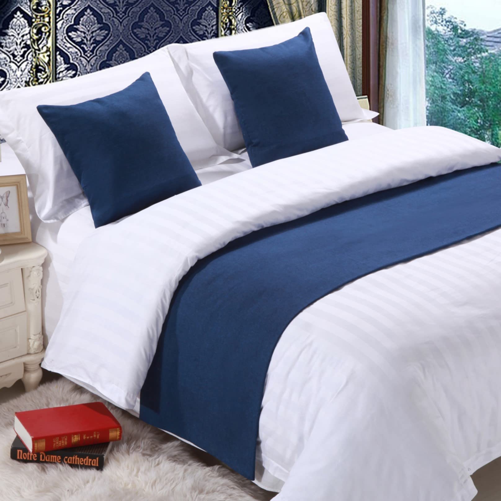 Bed Runner for Foot of Bed Bed Linen Bedspread Solid End Towel Cover Bedding Protection Bed Scarf for Hotel Bedroom Decor, Blue 50 * 260cm โ image 1