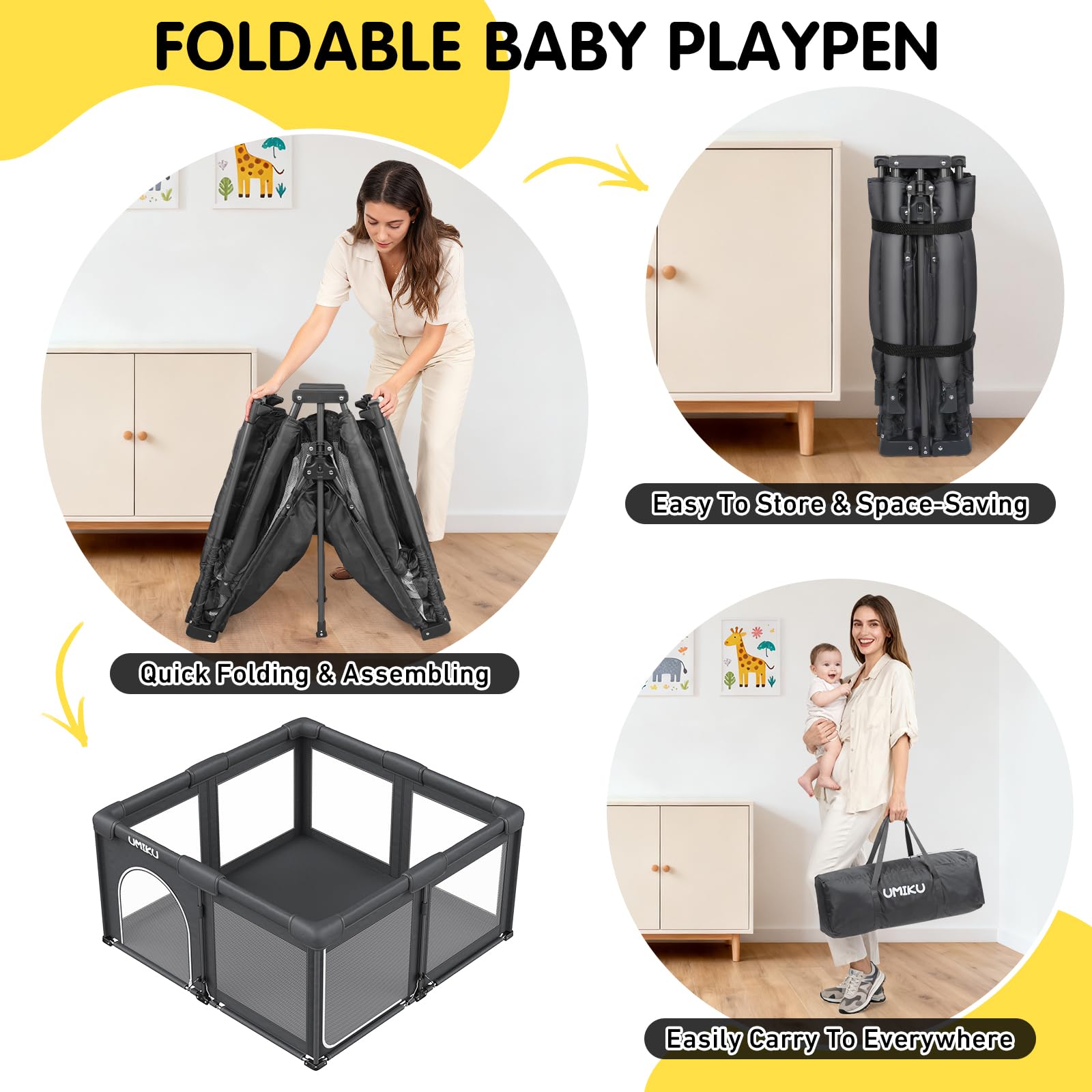 Parco giochi pieghevole per neonati e bambini piccoli, grande box con 2 porte, recinto per interni ed esterni, 4 maniglie, 50 palline, regali essenziali per
