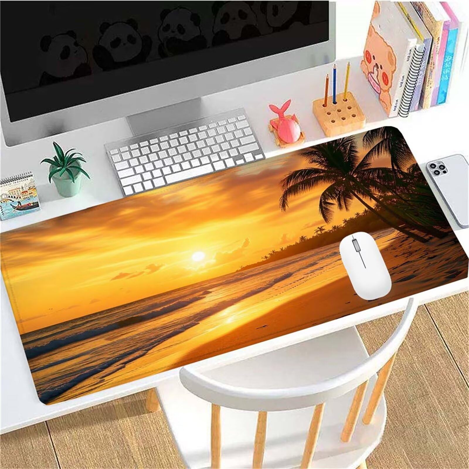 Alfombrilla Ratón Atardecer Playa Alfombrilla Ratón XXL 1400x600x3mm Mouse Pad Resiste Salpicaduras, Extendida de Gran Tamaño con Bordes Cosidos, Mejora la Precisión y la Velocidad, Duradera y-331