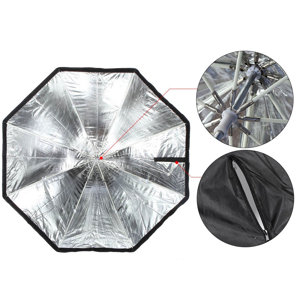Przenośny składany ośmiokątny parasol softbox dyfuzor reflektor do studia fotograficznego Flash Speedlite oświetlenie stroboskopowe ze szkieletem z włókna węglowego, tkanina Oxford, biała osłona