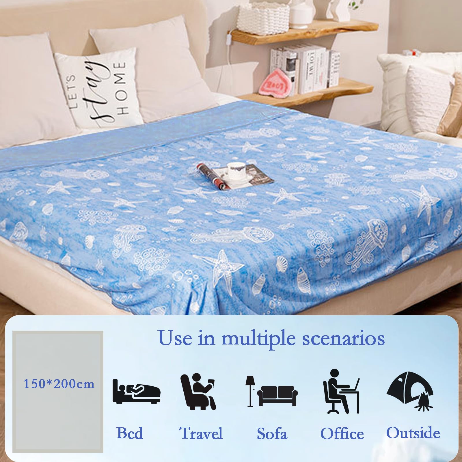 Coperta refrigerante 2 in 1 double face, coperta estiva, rinfrescante, 150 x 200 cm, per persone, coperta estiva in seta di ghiaccio, doppio auto-raffreddamento, assorbe il calore corporeo