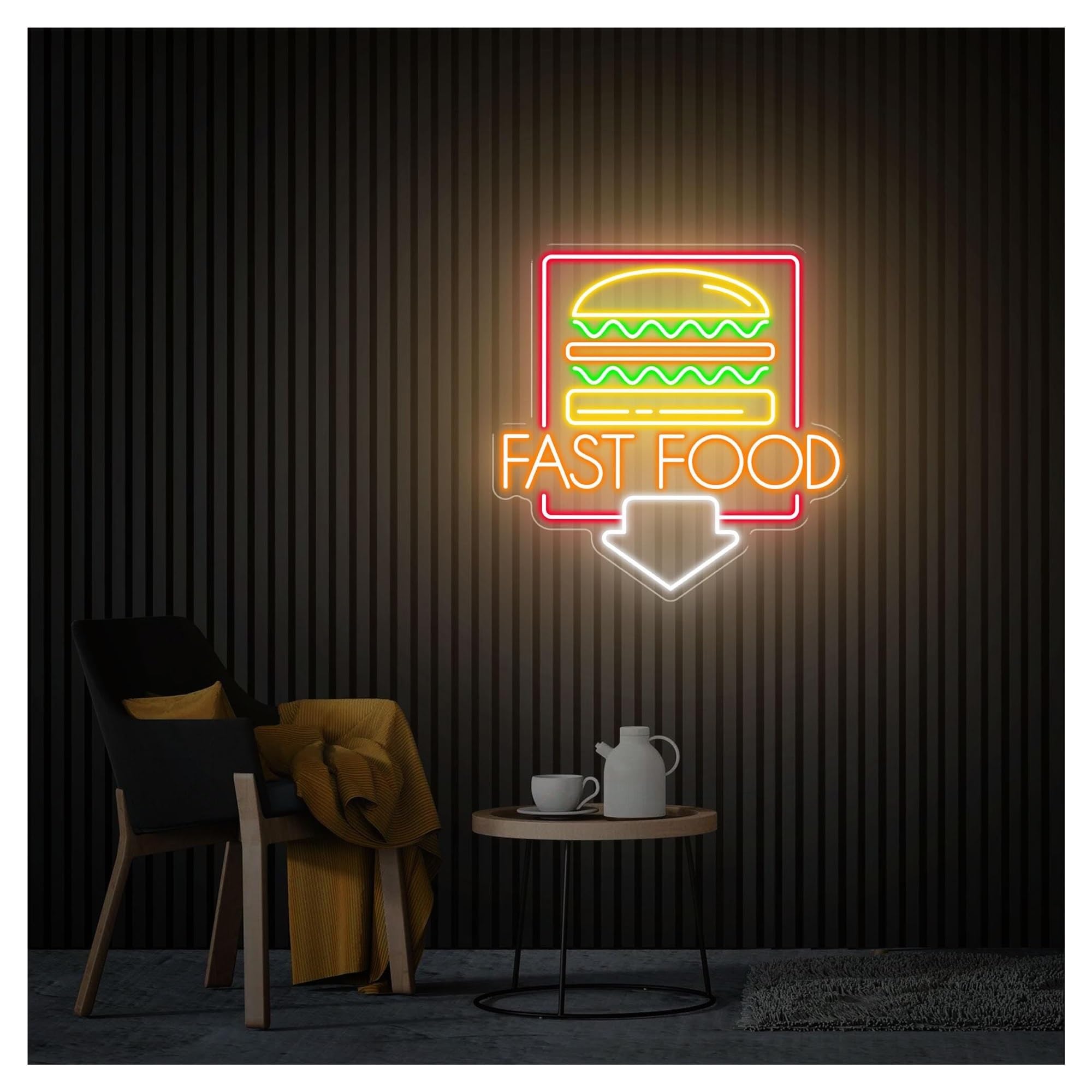 RONGCH Hanging Art Signs Fast Food Arrow Neon Sign,Suitable for Handmade Shop Decor with Dimmable 49cmx50cm(D)