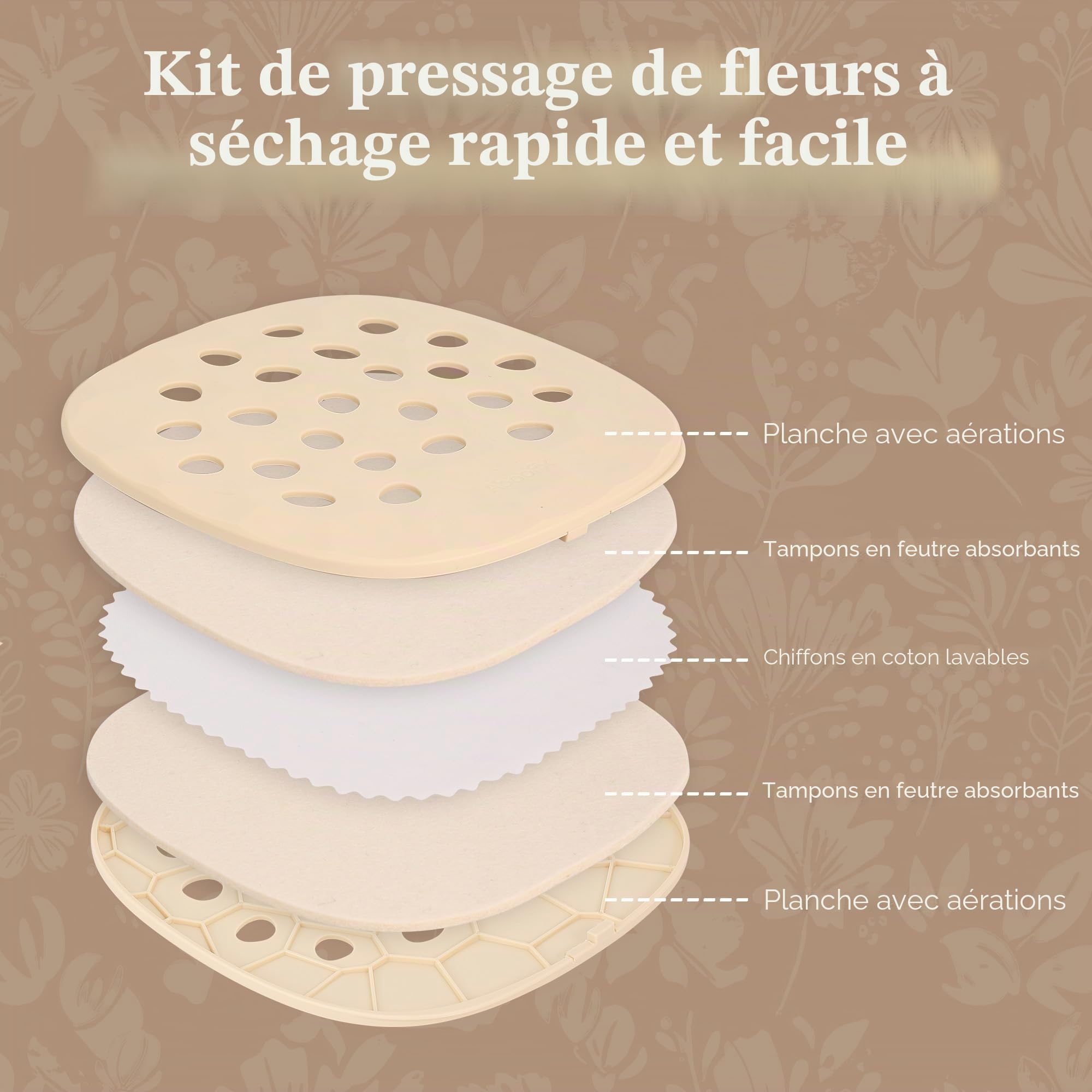 Aboofx Grand kit de presse à fleurs pour micro-ondes, 22,9 x 22,9 cm, kit de séchage de fleurs rapide pour adultes, fabrication rapide de plantes pressées, loisirs créatifs et cadeau