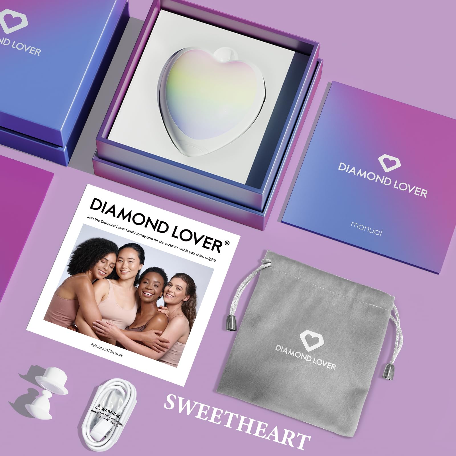 DIAMOND LOVER Sex Toy for Women - Heart Sucking Vibrator Clitoral Nipple Stimulator with 9 Modes, G spot Vibrator with Double Washable Nozzles, Personal Massager for Female Couples Adult-Illusory