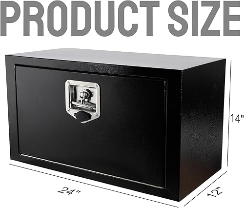 Miniatura 2 de Caja de herramientas de acero negro para camión con mango en T y cerradura, caja de herramientas resistente para camioneta, camión, RV, remolque,