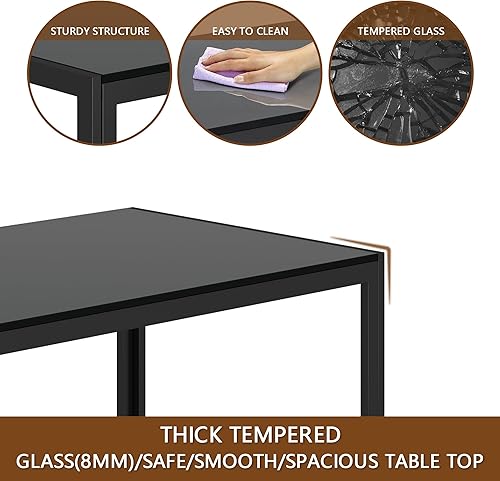 Miniatura 7 de Lamerge Juego de mesa de comedor para 4 5 piezas con tablero de mesa de vidrio templado y 4 sillas de cuero sintético para sala de estar comedor