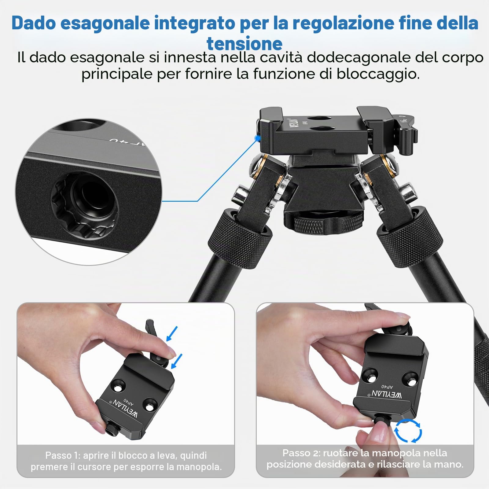 WEYLLAN AP40 picatinny to arca adapter con leva di rilascio, con un adattatore a testa sferica e una slitta picatinny standard a 3 fessure, per teste a sfera treppiedi