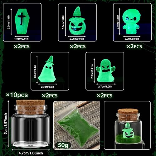 Miniatura 2 de Poen 10 juegos de fantasmas de Halloween en un tarro de masón que brilla en la oscuridad, pequeño fantasma con botella miniatura de corcho con momia