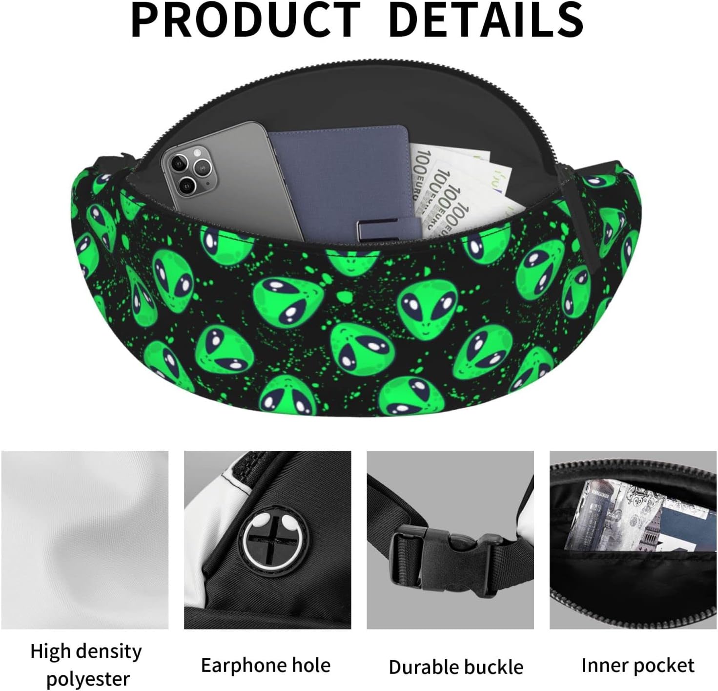 Alien Fanny Pack Waist Bag Adjustable Belt Bag For Men Women Traveling Hiking Cycling Running - Image 2