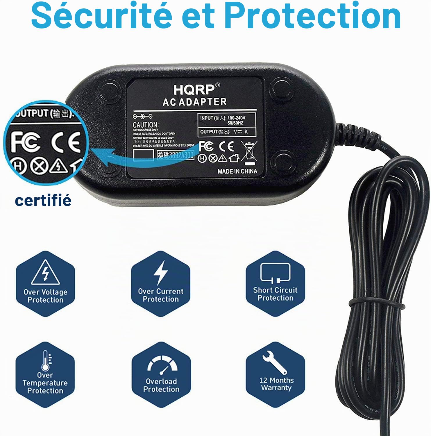 HQRP AC Chargeur Compatible avec JVC AP-V14E V15E V17E V19E V20E, GR-D360E D350E D770E GZ-MG130 GR-DF540 DX37 DX97 SXM30 GZ-MC500E