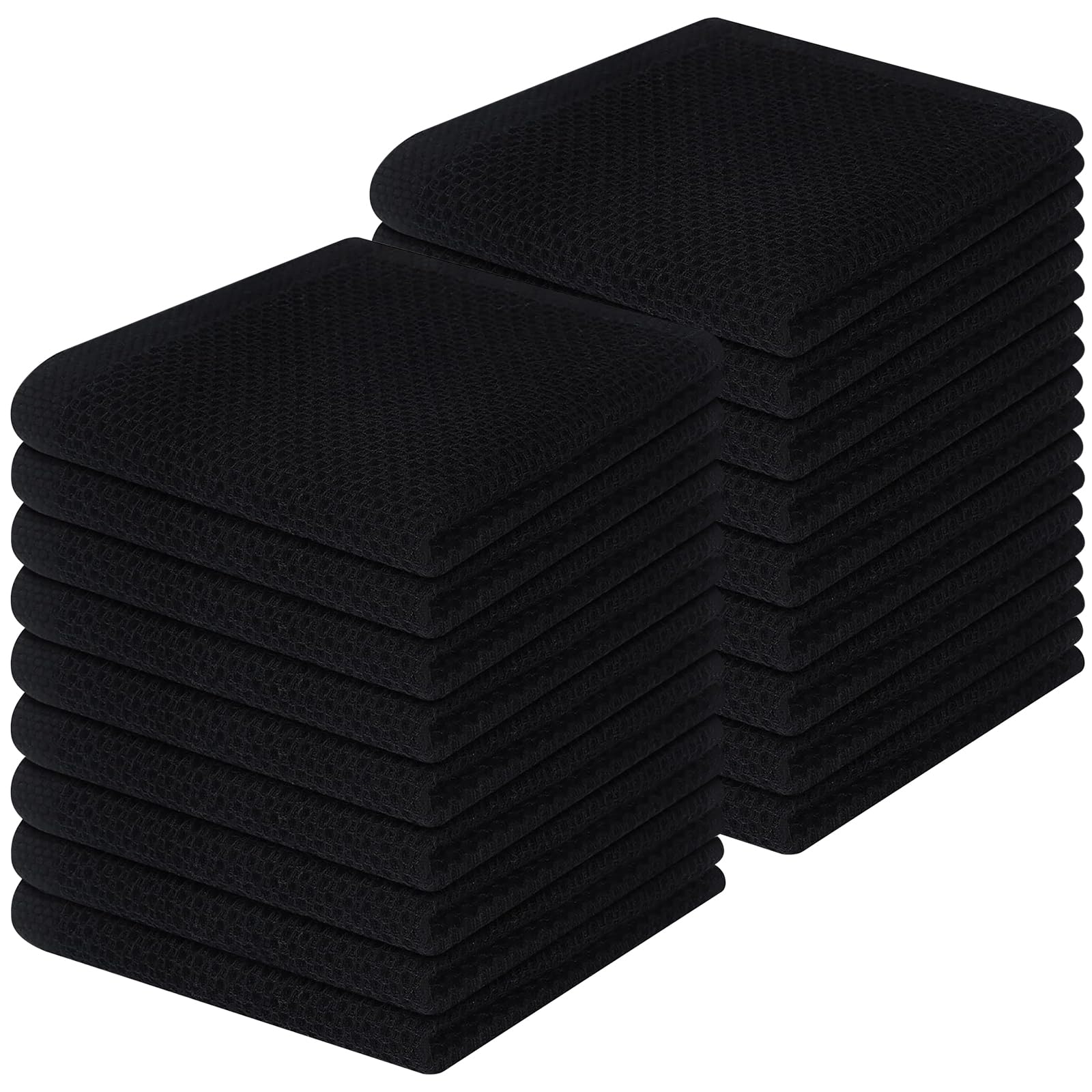 Homaxy 100% Cotton Waffle Weave Kitchen Dish Cloths 18-Pack, Black
