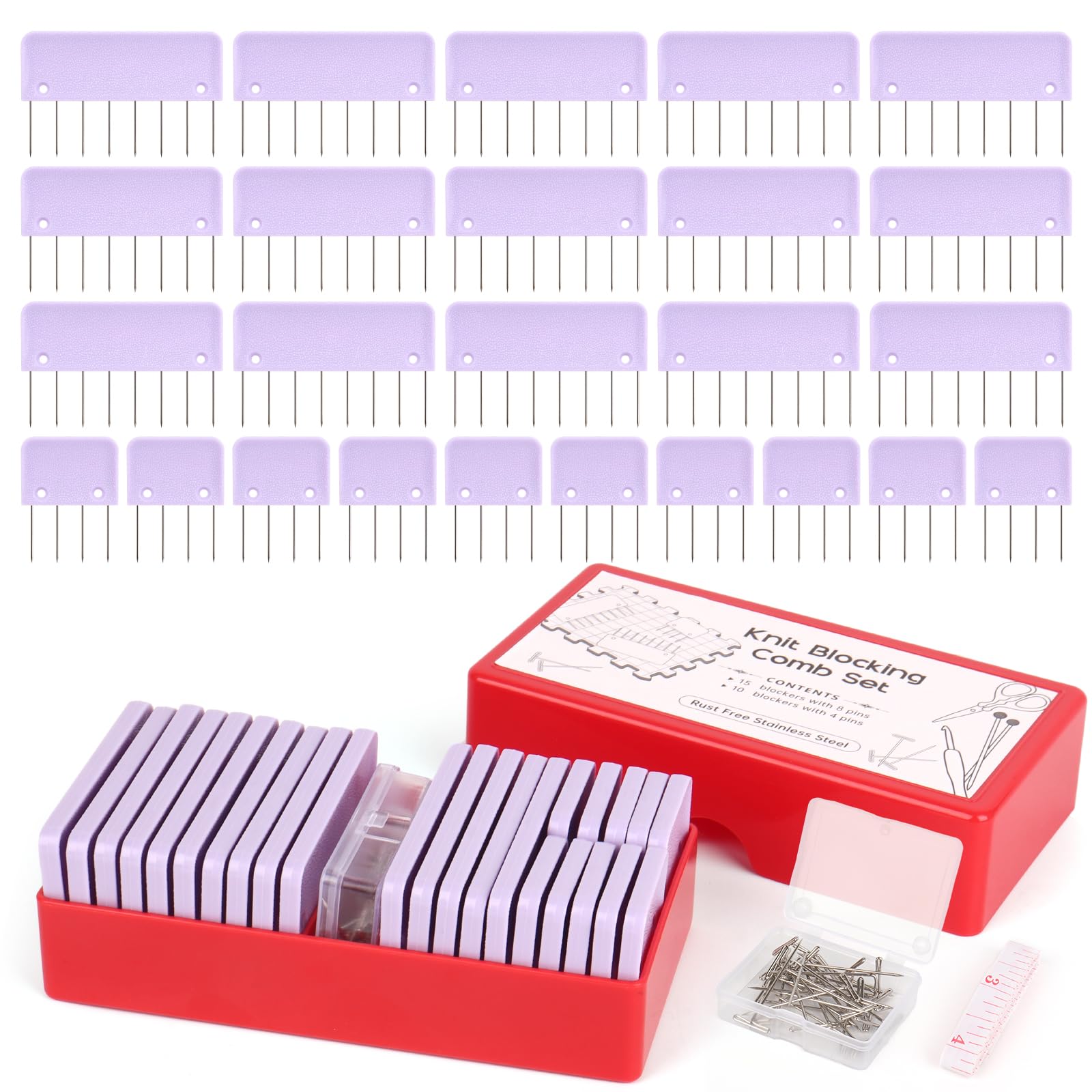 Coopay Blocking Pins, Blocking Pins for Knitting & Crochet Projects, 25 Knit Blockers Combs with 30 T-Pins, Knit Blocking Pins Set, Crochet Blocking Combs for Large Projects, Knit Blocking Kit