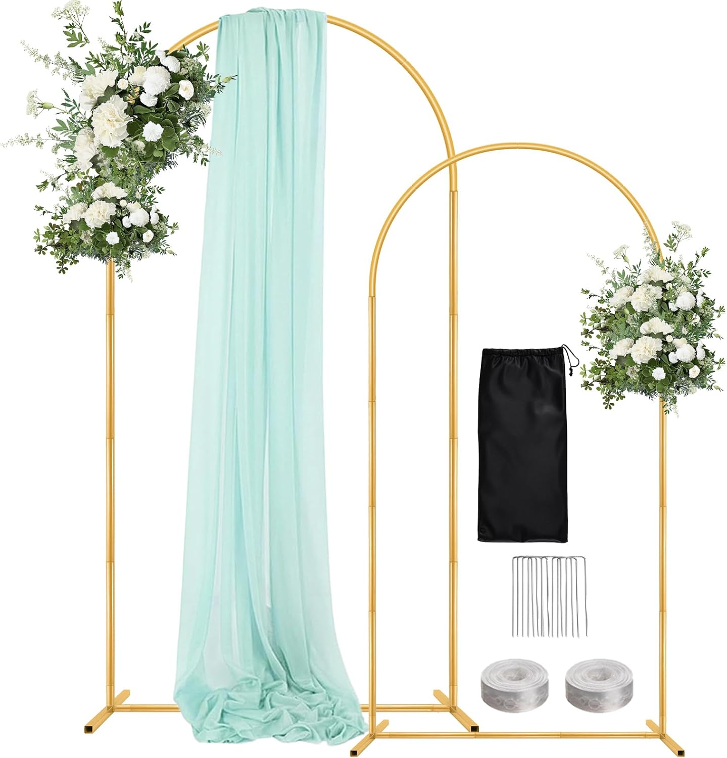 Wedding Arch Backdrop Stand 7.2FT, 6FT Set of 2, Gold Metal Balloon Arch kit Stand for Gender Reveal Ceremony Birthday Anniversary Bridal Graduation Party Event Decoration Gold 7.2FT+6FT