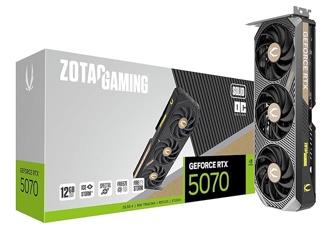 ZOTAC Gaming GeForce RTX 5070 Solid OC DLSS 4 12GB GDDR7 192-bit 28 Gbps PCIE 5.0 Gaming Graphics Card, IceStorm 2.0 Cooling, Spectra RGB Lighting, ZT-B50700J-10P - Sold OC