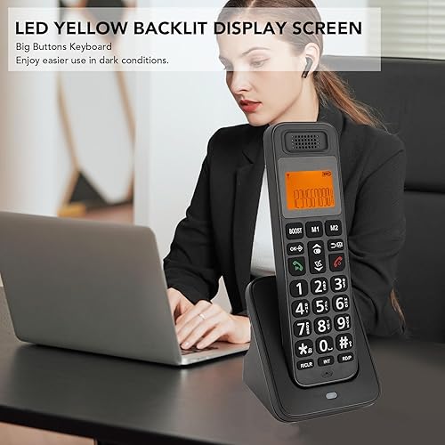 Miniatura 2 de PUSOKEI Teléfono inalámbrico con DECT 6.0, altavoz dúplex completo con pantalla LCD, teclas grandes, teclado iluminado, bloqueo de llamadas, aumento