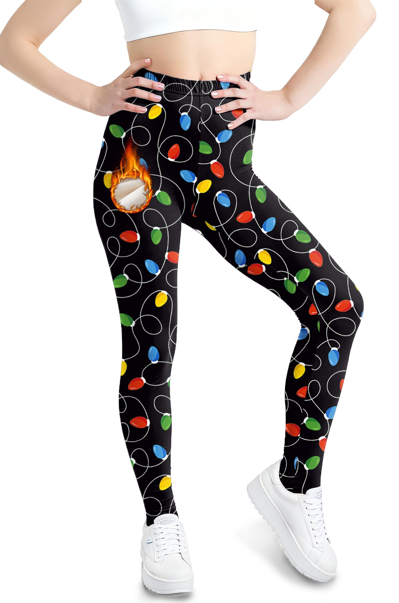 BesserBay Girls Ugly Christmas Leggings Fleece Lined Thick Stretch Yoga Pants 6-14 Years