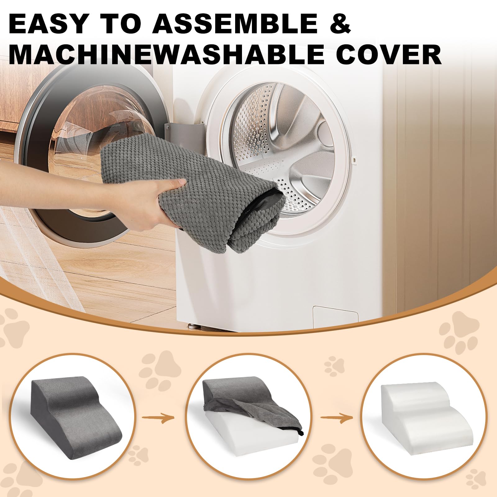 Escaliers pour Chiens à 2 Marches, Escalier pour Animaux en Éponge, Rampe pour Chien Antidérapant avec Housse en Tissu Amovible et Lavable, pour Canapé et Lit, Envoyer Rouleau Poils Animaux