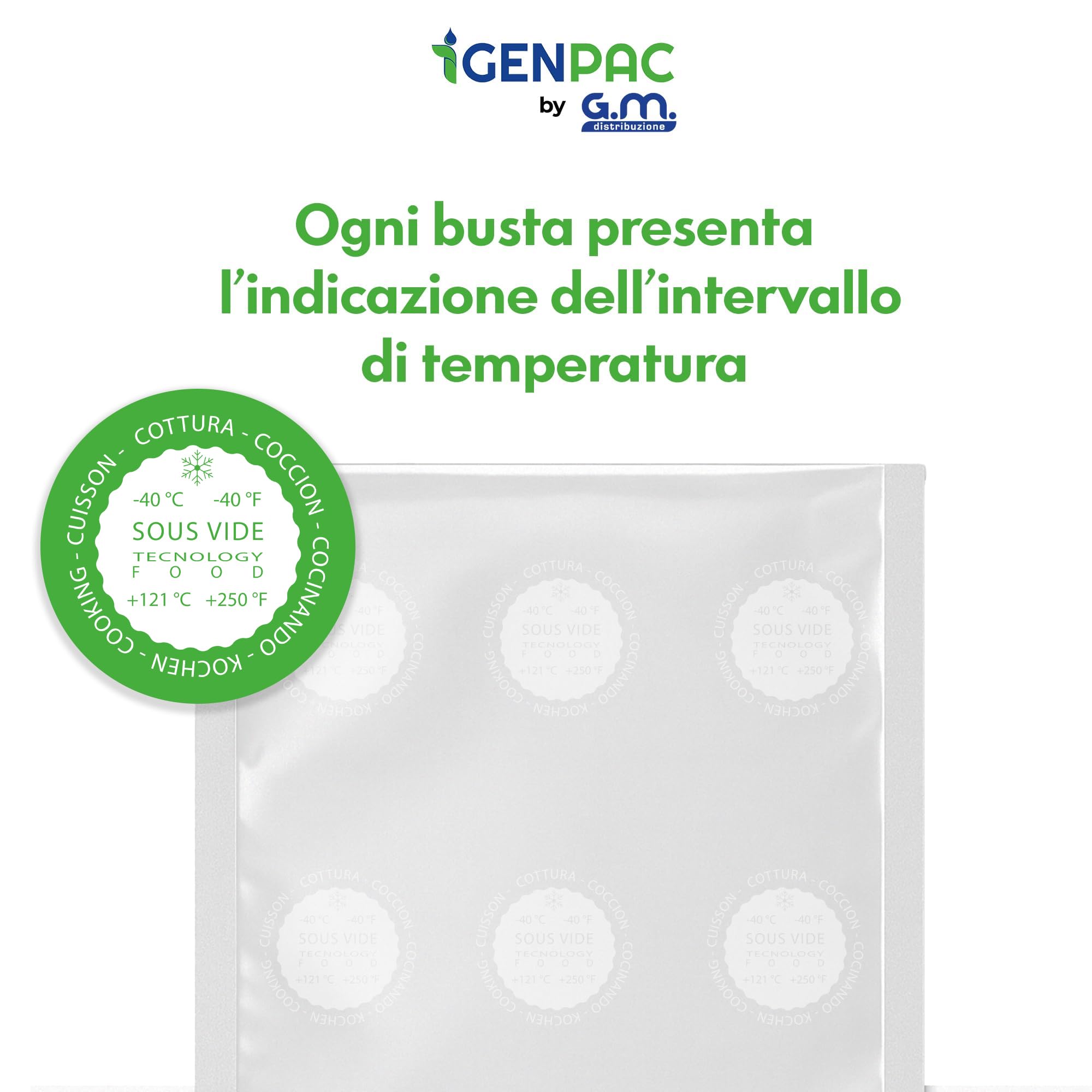 GM 100 Buste Sottovuoto Lisce 10x20 cm BPA Free – Sacchetti per Cottura Sous Vide Professionale, Congelatore e Frigo – Resistenti da -40 °C a 121 °C, Idonee Alimenti, Alta Tenuta Ermetica