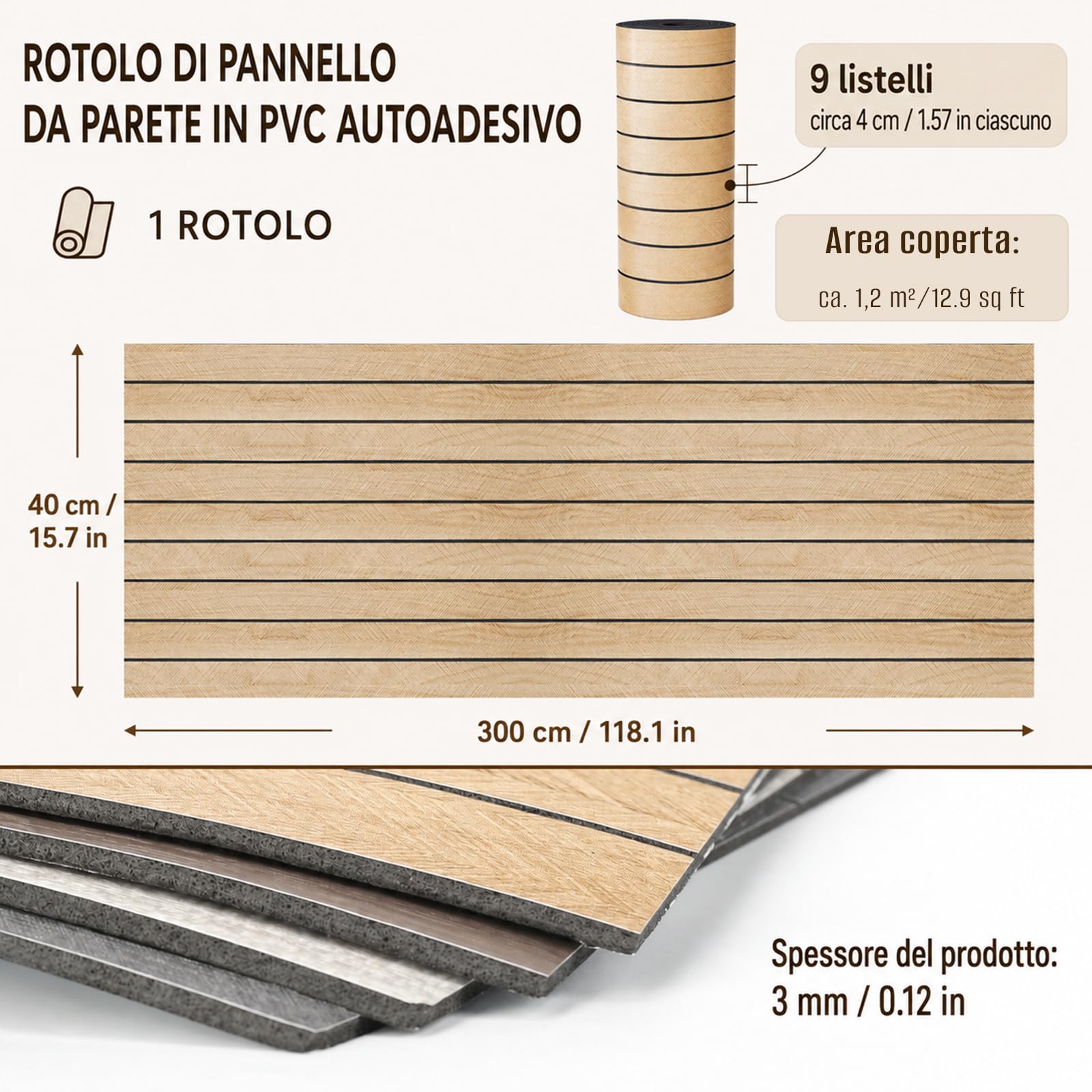 Pannelli da parete autoadesivi, 40 x 300 cm, effetto legno, impermeabile, con isolamento acustico IXPE, decorazione moderna per parete TV, camera da letto, ufficio (Giallo)