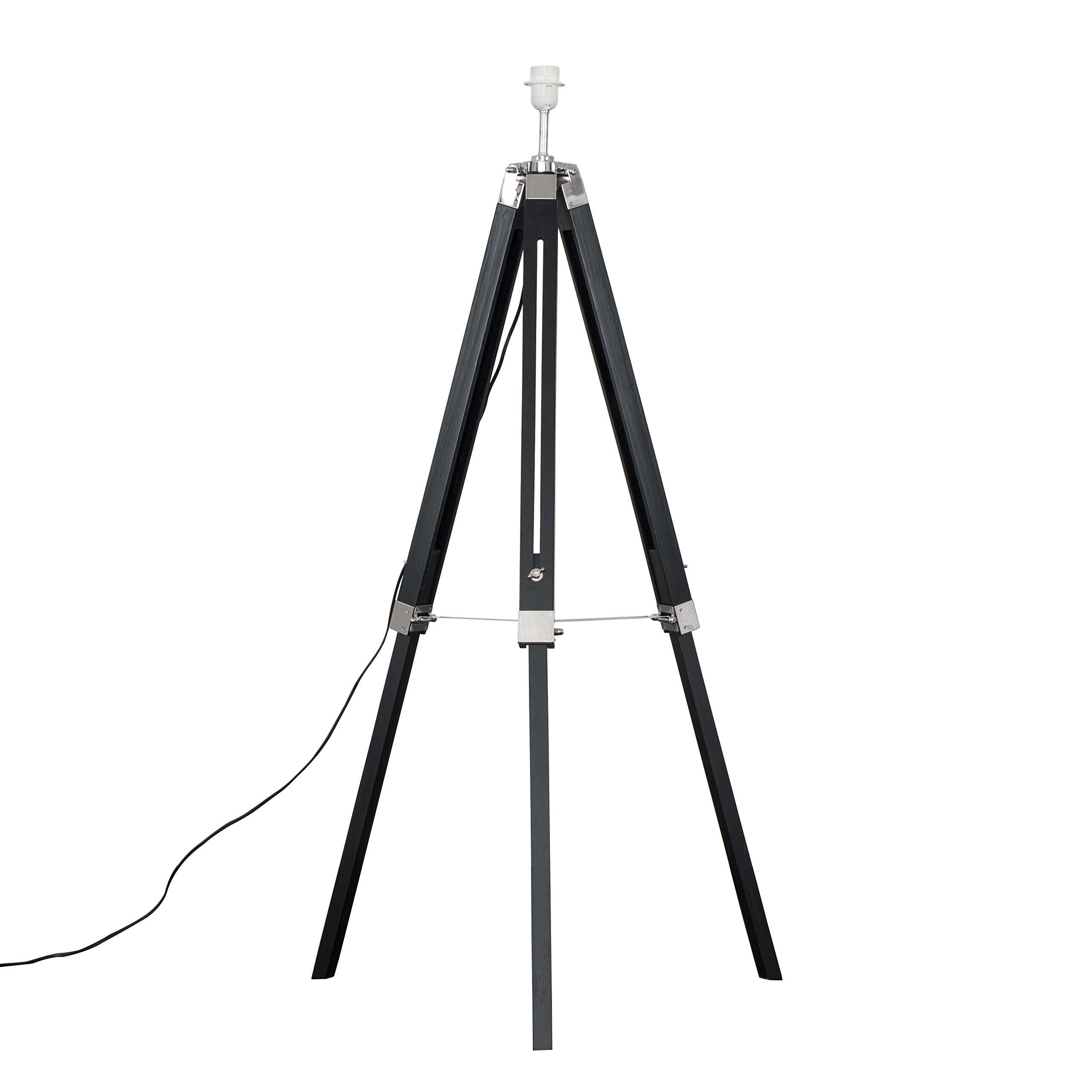 Minisun Base Only | Modern Black Wood And Silver Chrome Tripod Floor Lamp Base | Floor Lamps & Torchieres, Home Décor & Improvement Essential