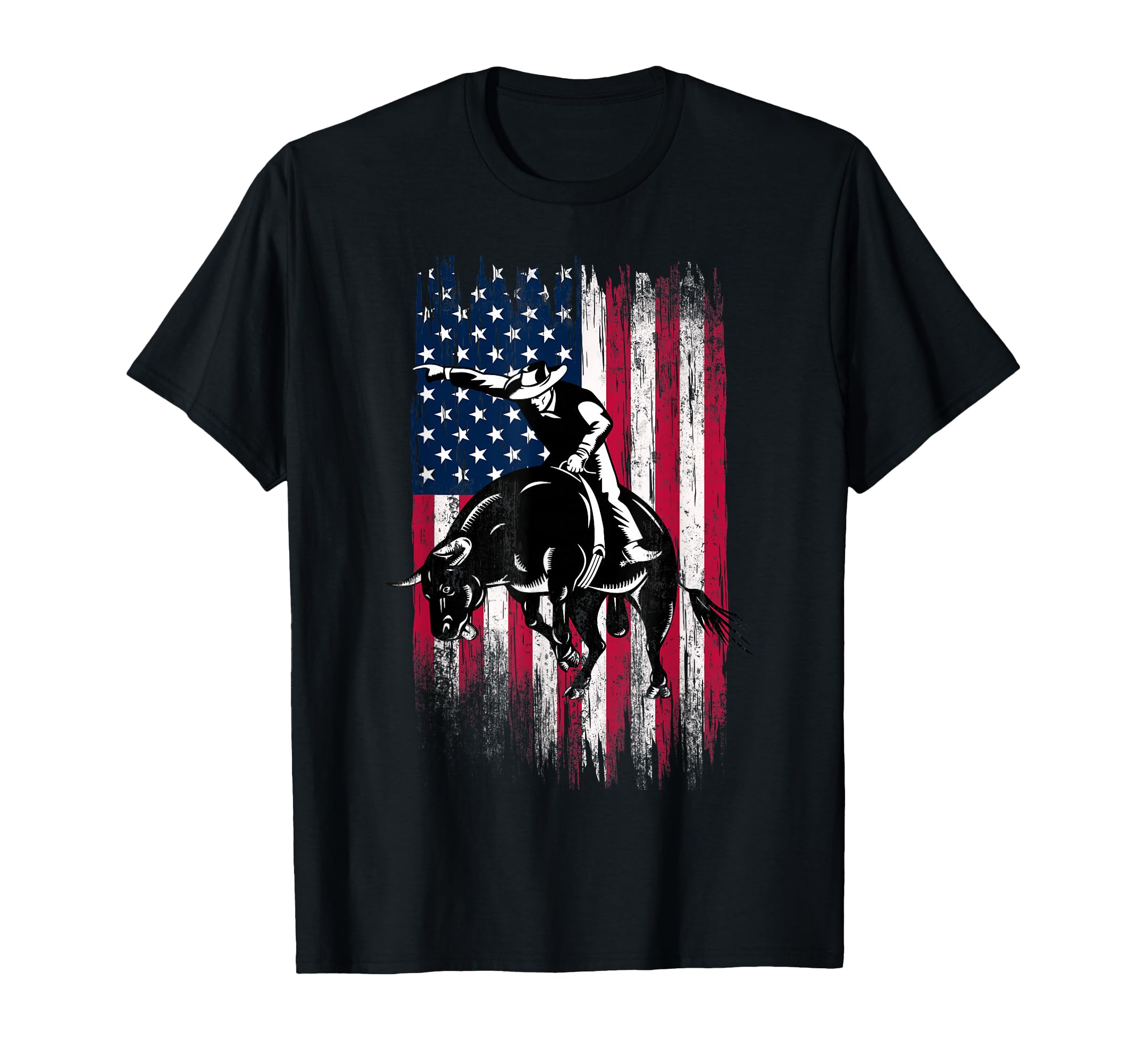 Rodeo Bull Rider Patriotic American Flag Cowboys T-Shirt Small
