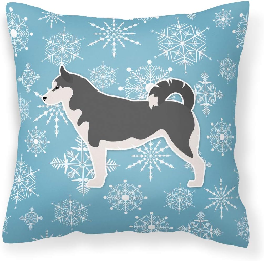 Caroline's Treasures BB3580PW1818 Winter Snowflake Siberian Husky Fabric Decorative Pillow Machine Washable, Indoor Outdoor Decorative Pillow for Couch, Bed or Patio, 18Hx18W