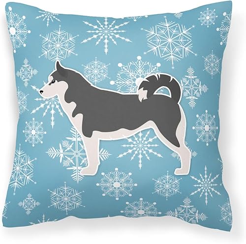 Caroline's Treasures BB3580PW1818 Almohada decorativa de tela de husky siberiano con copos de nieve, 100% lavable a máquina, almohada decorativa