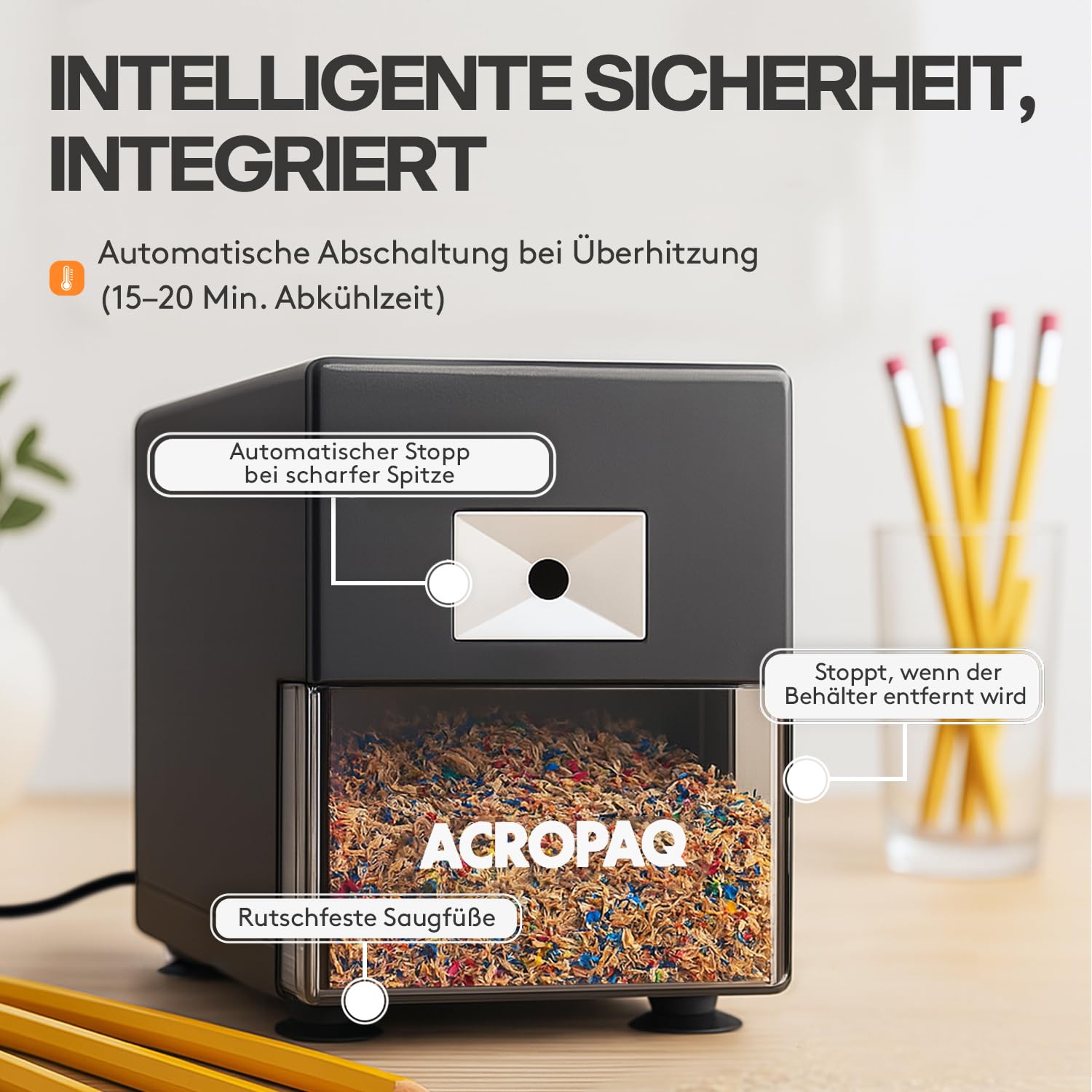 ACROPAQ Elektrischer Anspitzer für dicke und dünne Stifte - Professionell Heavy Duty Elektrischer Spitzer, Automatischer Start und Stopp, Überhitzungsschutz - Spitzer Elektrisch, Bleistiftspitzer