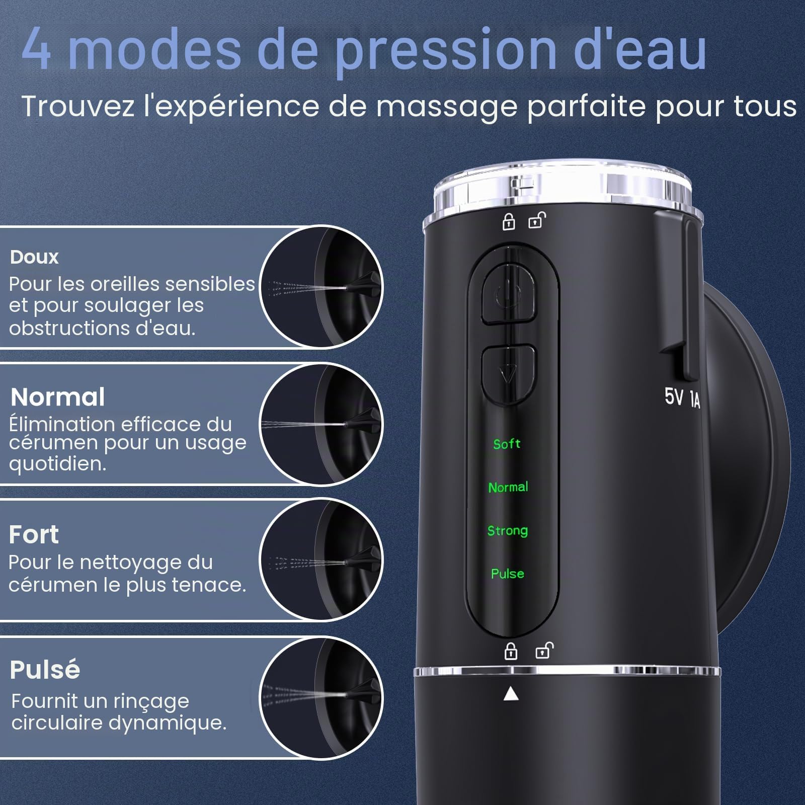 Nettoyeur auriculaire électrique pour adultes - Construction monobloc IPX7 étanche - Nettoyage des oreilles - Utilisation à une main
