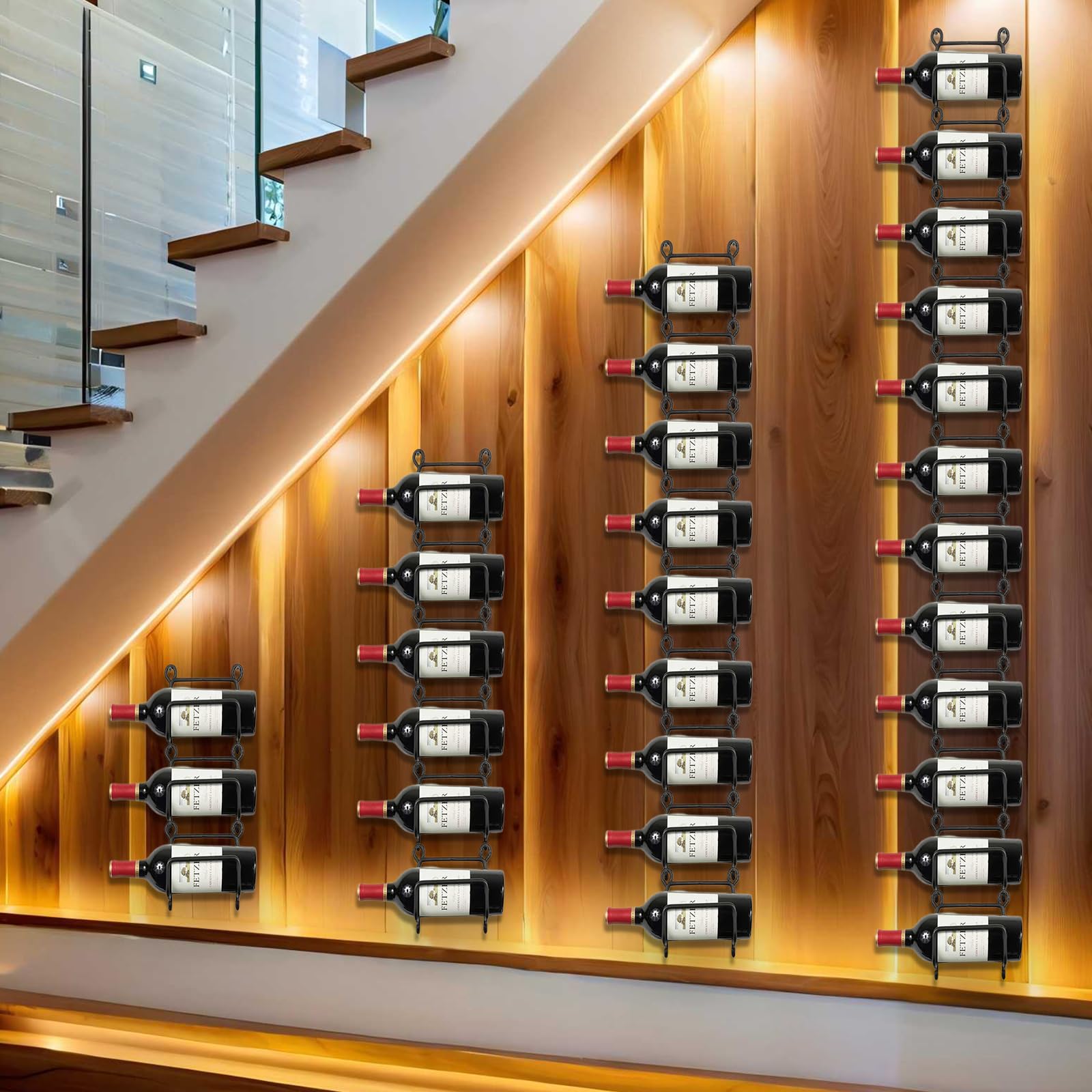 ZYLZHMCH Wall Wine Rack with 6 Bottle Storage Capacity, DIY Detachable Wine Rack Wall Mounted, Metal Wall Wine Racks for Wine Bottles for Kitchen, Pantry, Dining Room, Bar, Wine Cellar