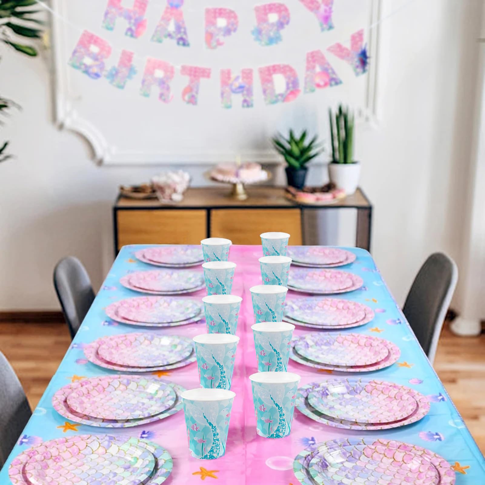 Dekoracje urodzinowe syrenki, 32 szt., papierowe talerze na baby shower, artykuły imprezowe, syrenka pod morzem, impreza tematyczna, jednorazowe talerze obiadowe dla syrenek, księżniczki, na przyjęcie