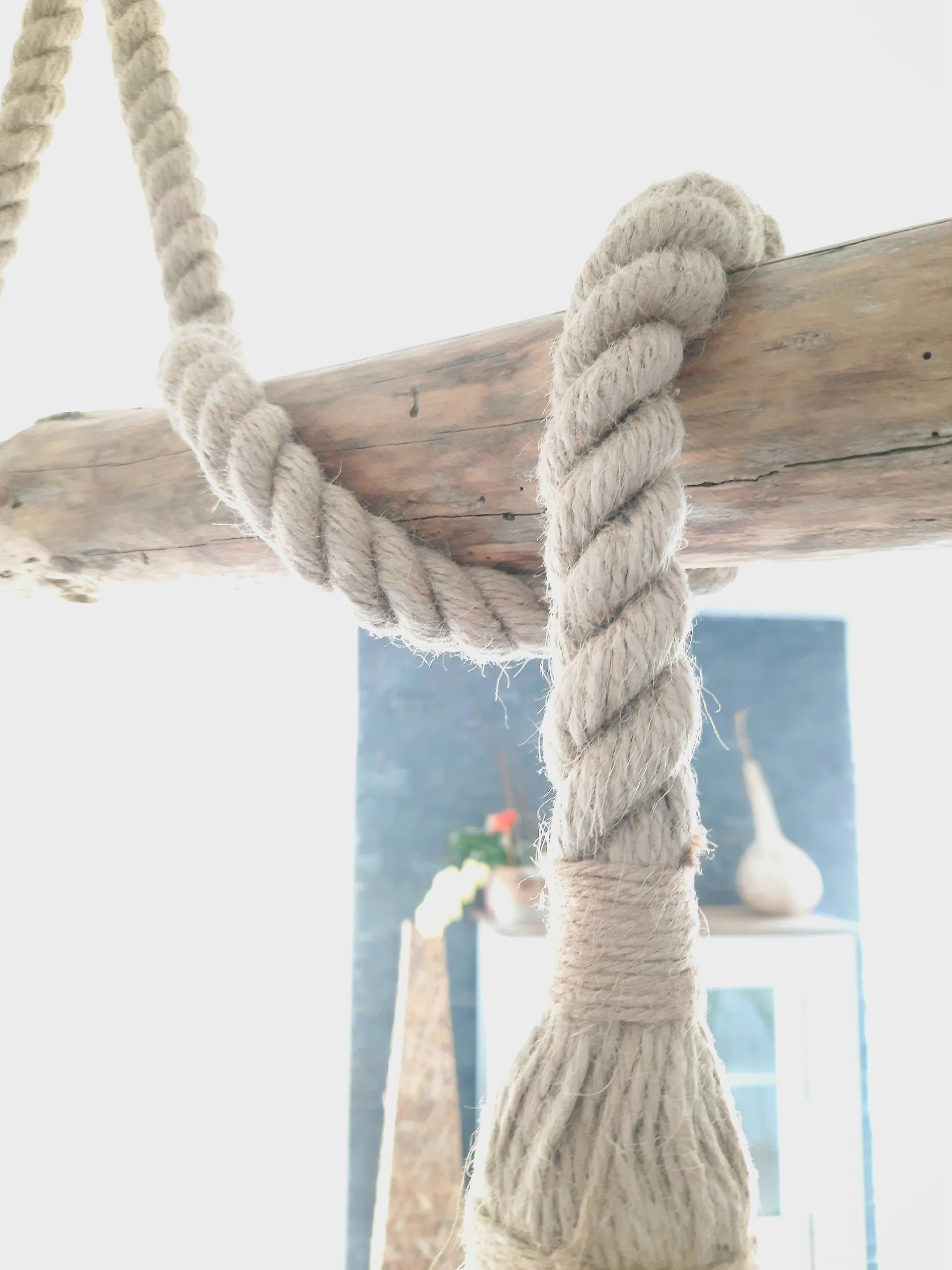 Lustre suspension ATLANTIQUE en bois naturel flotté 2 ampoules - style bord de mer - E27