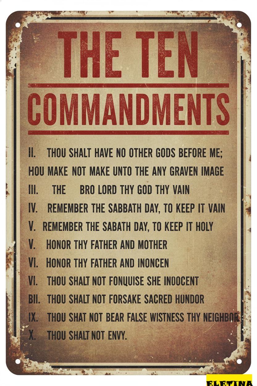 Vintage Metal Tin Sign The Ten Com Dments Inspirational Motivational Quotes, Wall Art Decor Retro Posters S Bar Garage Car Room Streets 6x8 Inch