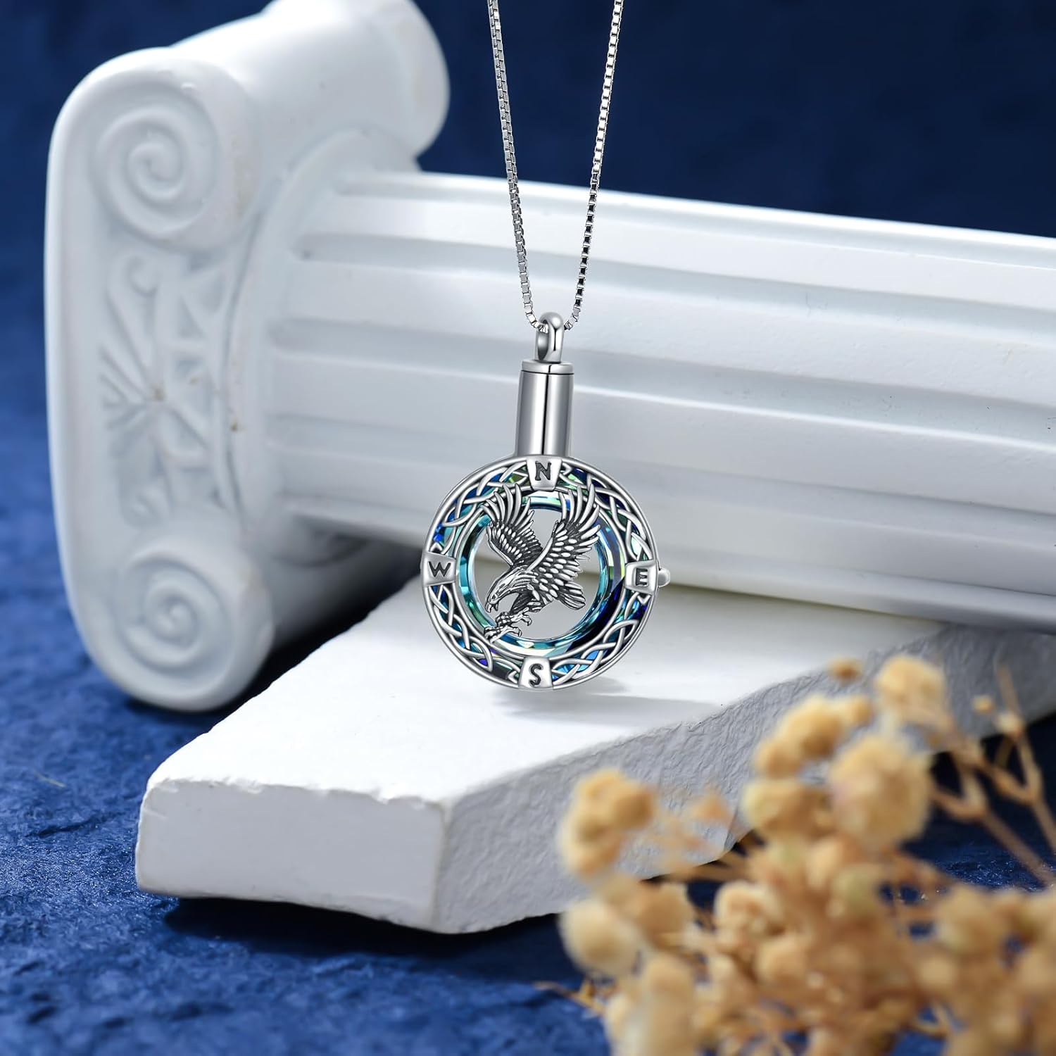 TOUPOP Urn Necklace for Ashes Sterling Silver Eagle Dragon Phoenix Bear Cremation Jewelry with Blue Circle Crystal Keepsakes Memorial Mothers Day Jewelry Gifts for Women Men - Image 6