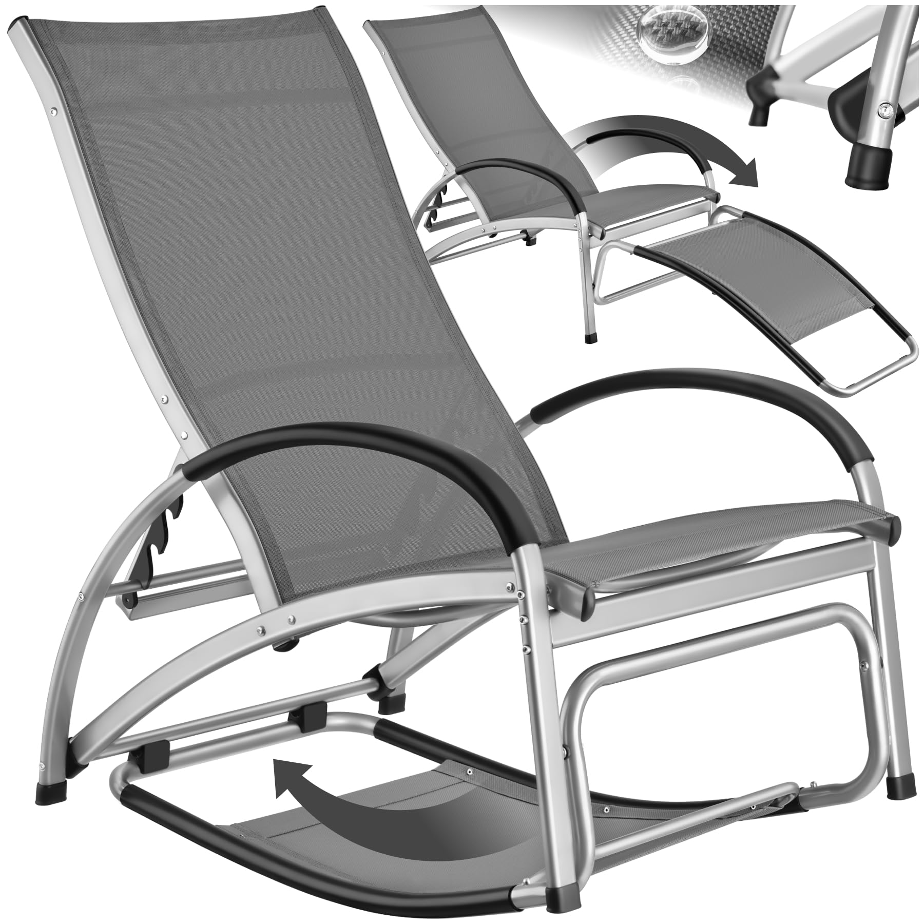 tectake® Chaise Longue inclinable 2en1 avec Repose Pied & Fonction de Bascule, Bain de Soleil en textilène Respirant, Transat Jardin Exterieur Relax Camping Salon de Jardin Exterieur