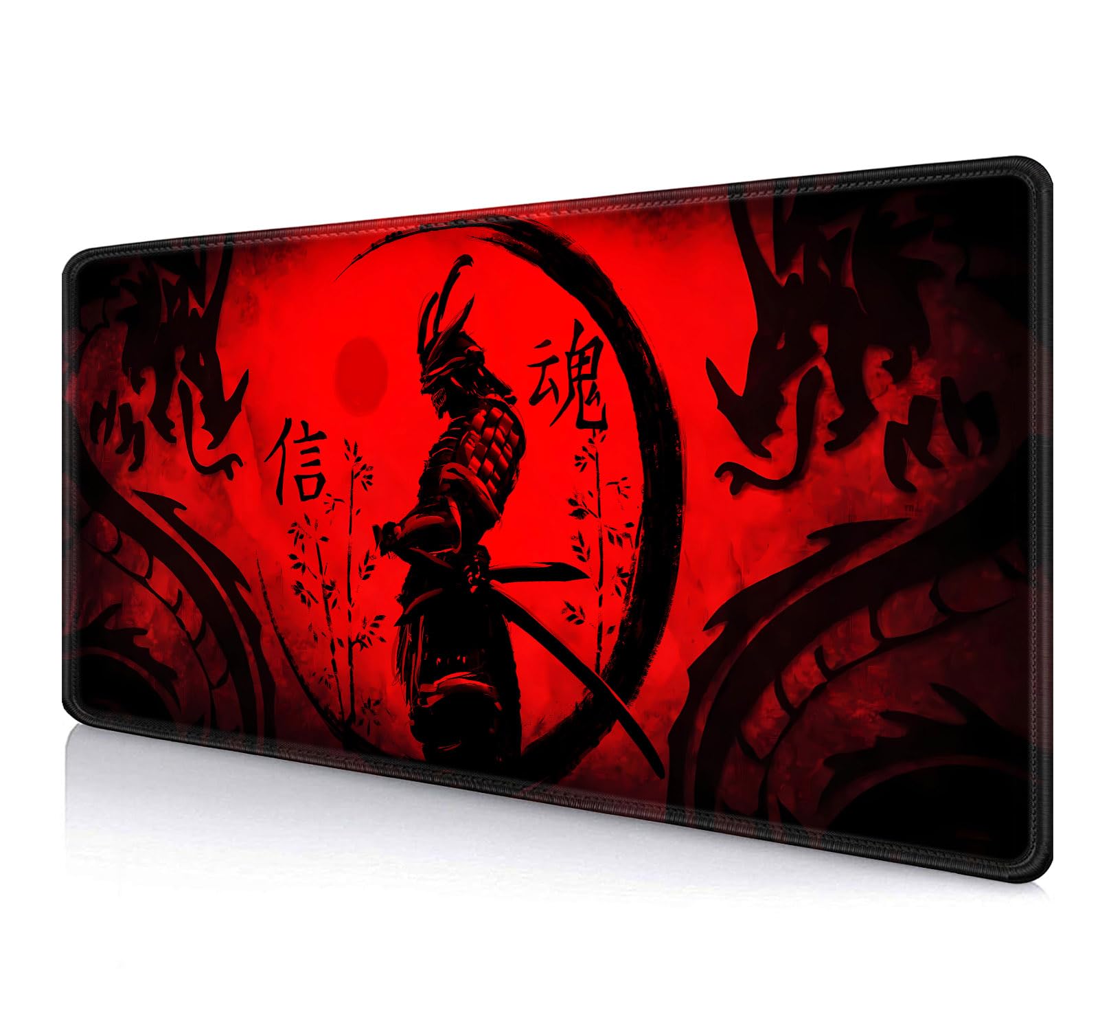 IMAYONDIA Japanese Samurai Large Gaming Mouse Pad for Laptop, Cool Anime Red Black Dragon Desk Mats, Computer Pad Desktop Mat for Gaming Player Office