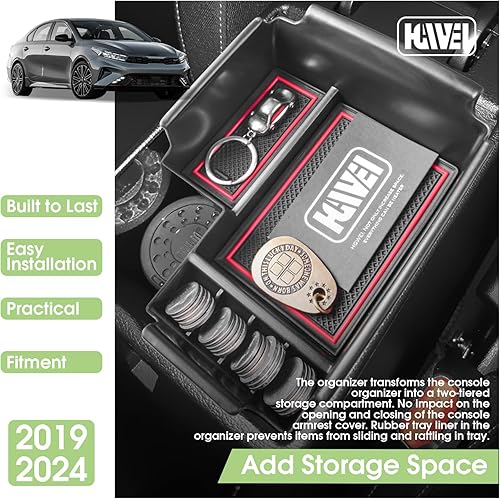 Miniatura 6 de Organizador de consola central compatible con accesorios Kia Forte GT EX FE LX LXS S 2019 2020 2021 2022 2023 2024, bandeja de inserción de