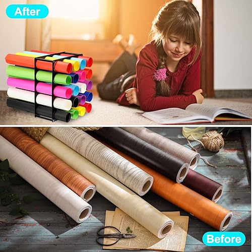 Miniatura 4 de uxcell Juego de 2 estantes de almacenamiento de rollos de vinilo, soporte de rollo de vinilo acrílico para hasta 40 agujeros, organización de vinilo