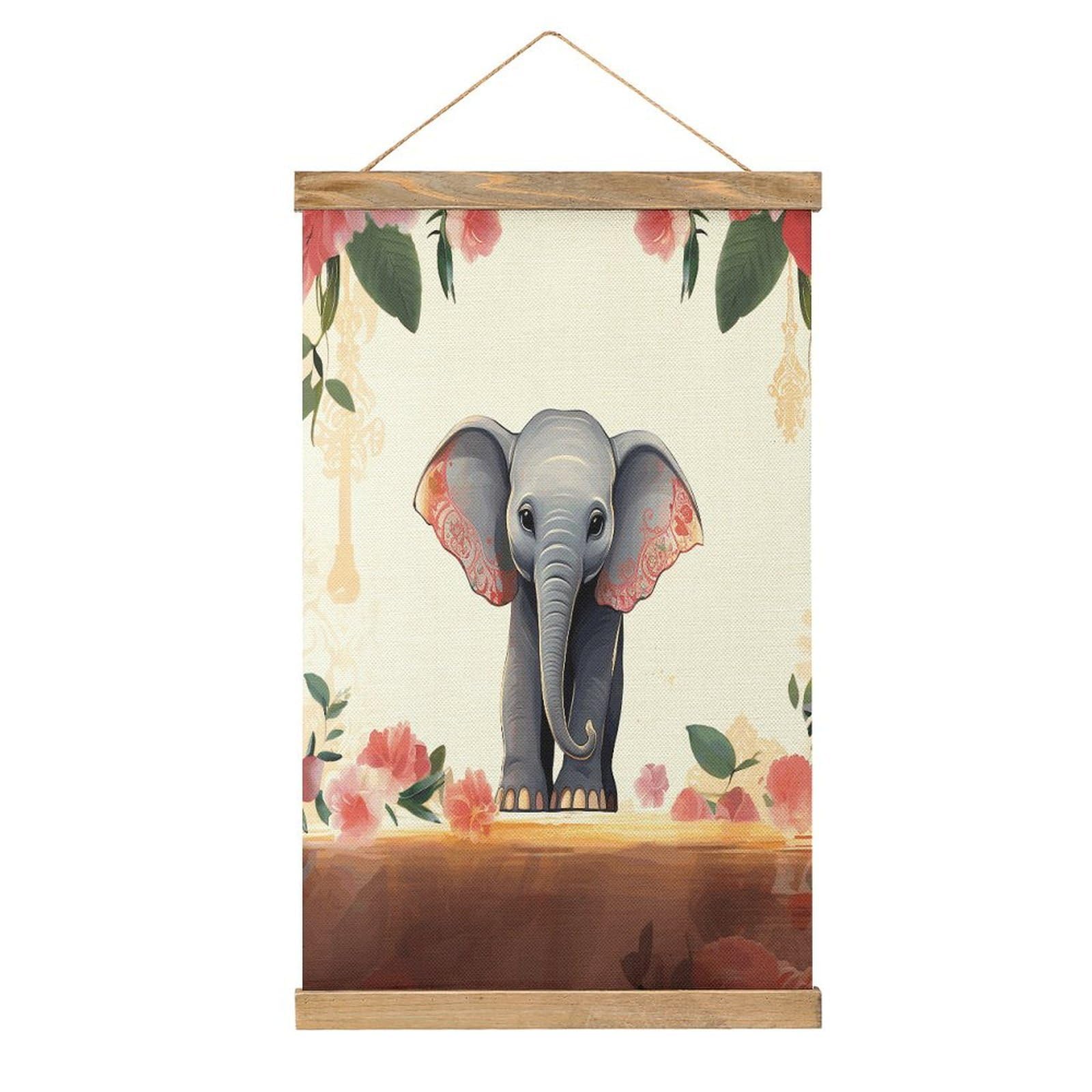 FekiLoot Lucky Elephant Linen Hanging Painting Vintage Poster Hanger Frame Wall Decor Art Painting Printed on Linen Without Fading Living Room Office Bedroom Playroom Apartment Decor