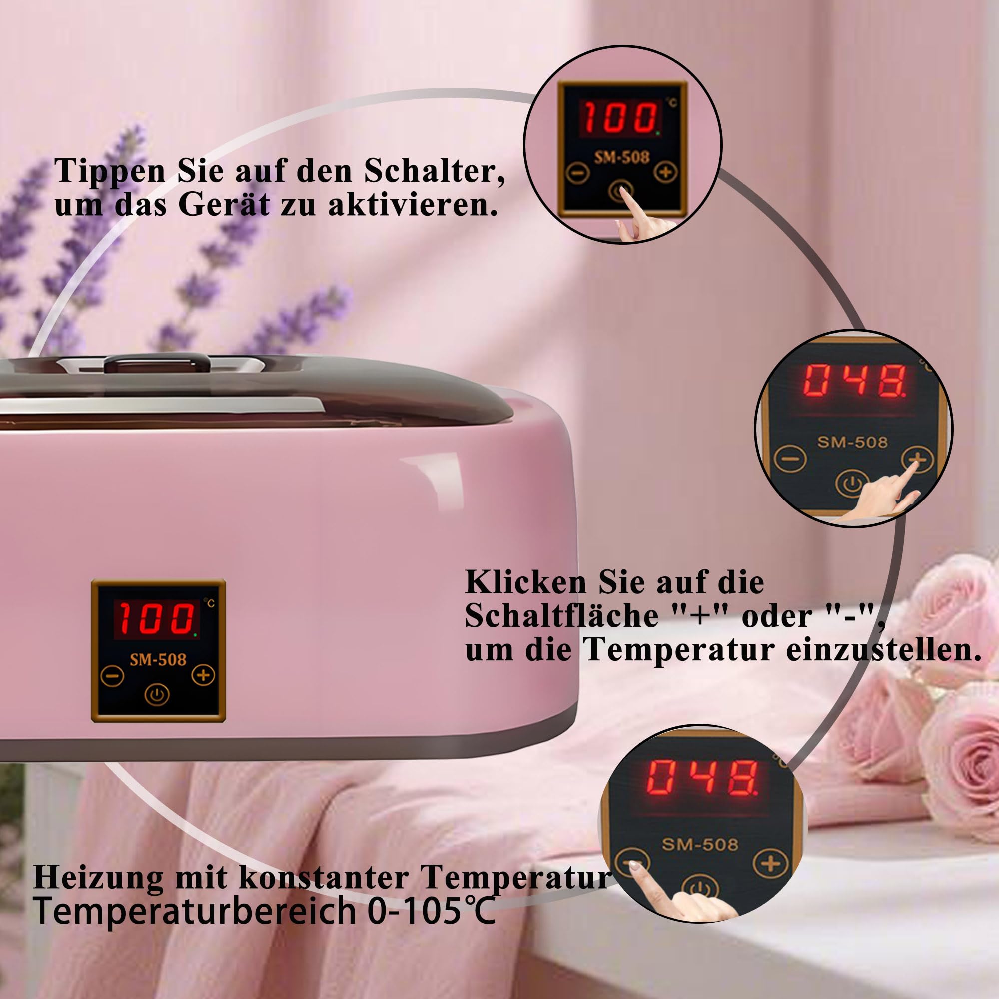 Bain de paraffine 4000ml pour mains et pieds, cire de paraffine 900g avec accessoires, soin peaux sèches (rose)