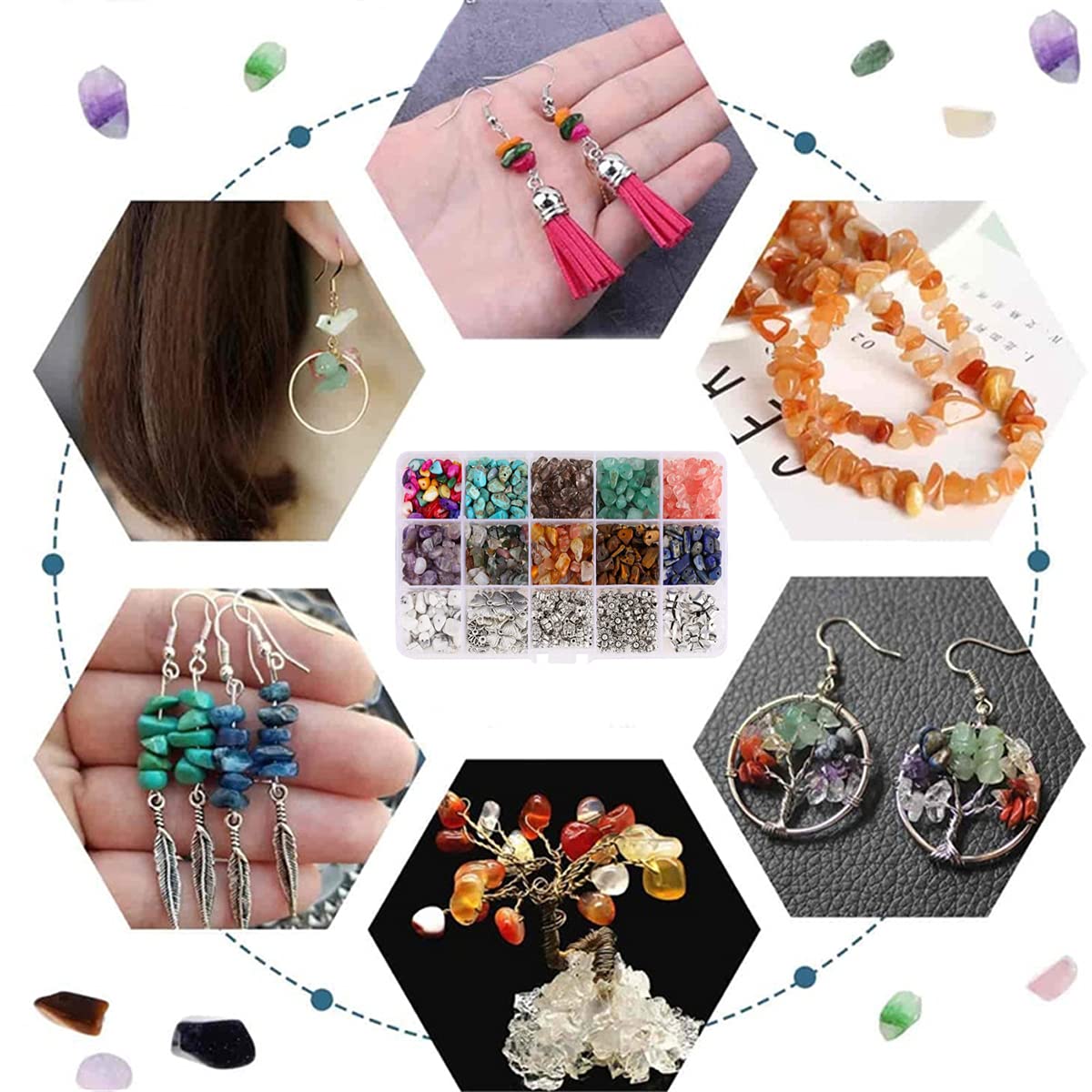 Kit Creazione Gioielli Fai da Te con Pietre Preziose Naturali Set per Collane, Bracciali e Orecchini (1 Scatola con 15 Colori, Circa 980 Pezzi)