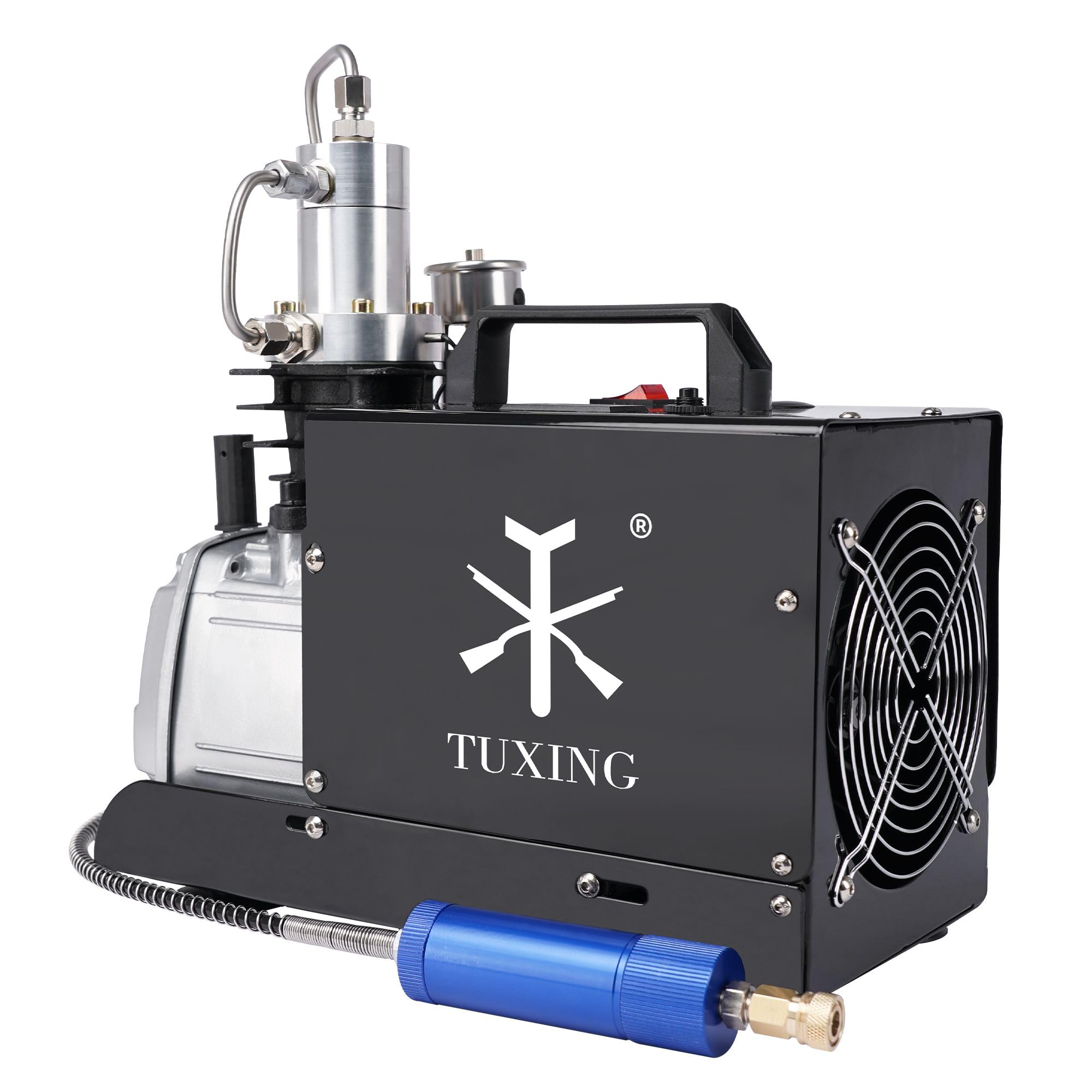 TUXING Compressore d'aria Pcp, compressore elettrico a pressione regolabile con doppio sistema di raffreddamento acqua/ventola per fucile ad aria compressa Pcp, ricarica serbatoio sub 220V
