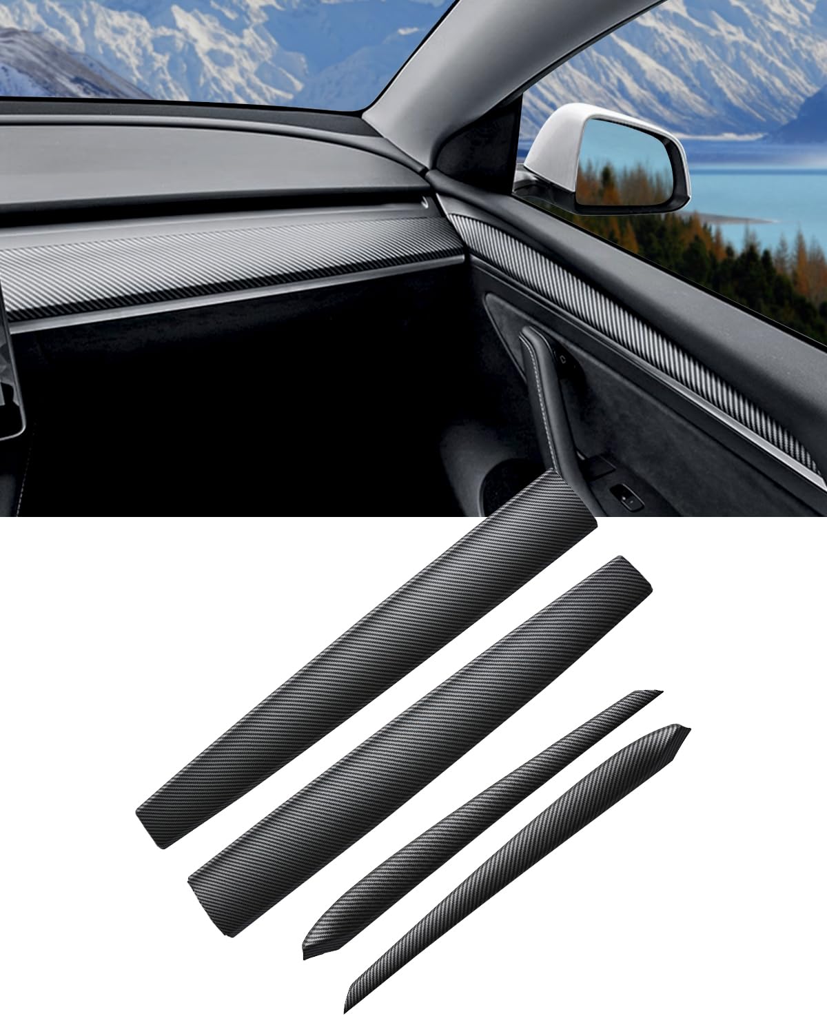 Copertura per cruscotto e rivestimento interno della portiera anteriore compatibile con Tesla modello 3/y (Mattes Karbonfasermuster)