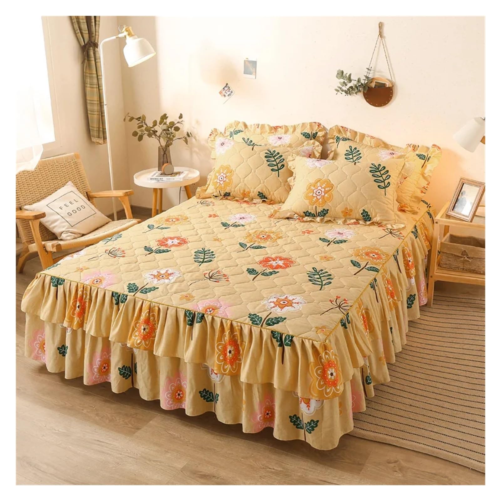 Printed Bed Skirt Quilted Bed Skirt Thick Bedspread Printed Cover Home Mattress Protector No Pillowcase