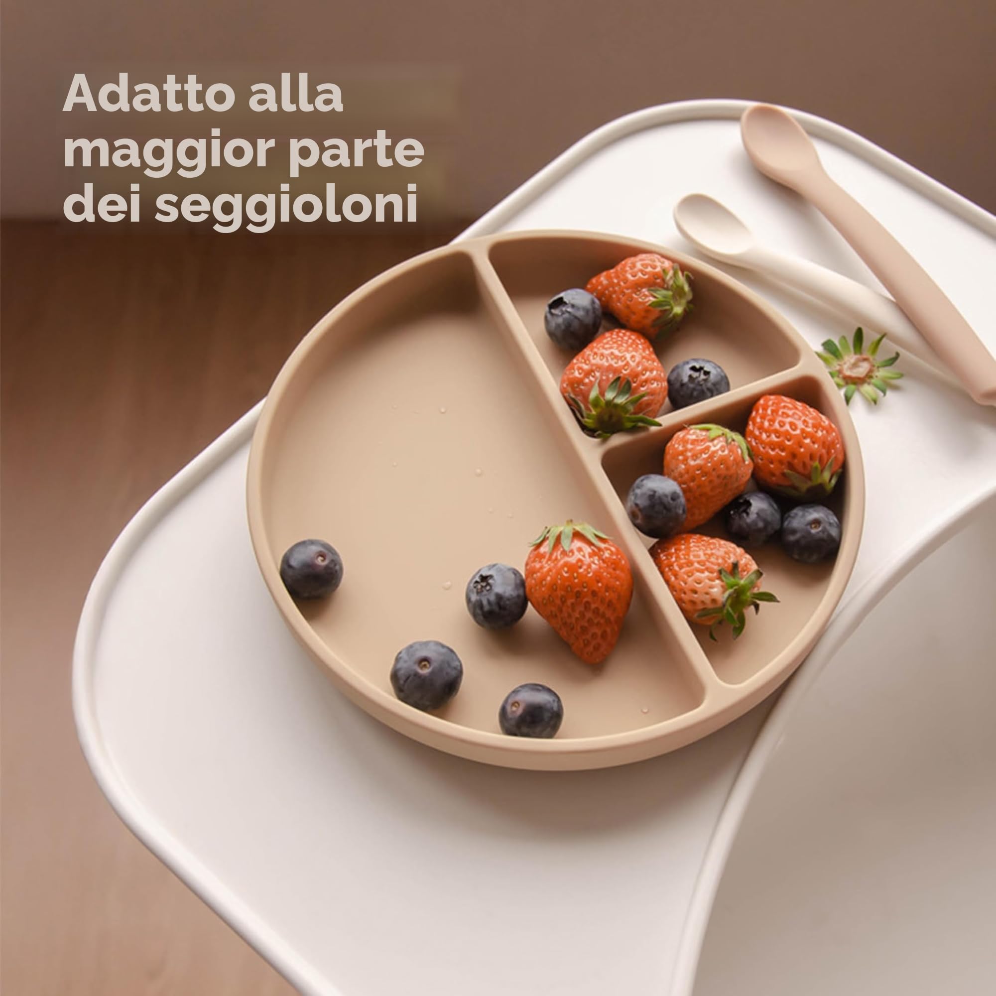 Moonkie Piatto Svezzamento Silicone, 2Psc Piatto con Ventosa per Bambini, con Cucchiaio e Forchetta, Set Pappa Svezzamento Senza BPA, per Lavastoviglie Freezer e Microonde(Menta/Azzurro)
