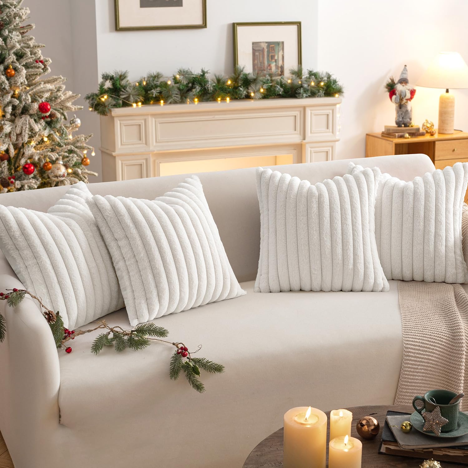 MIULEE Set di 4 Federe per Cuscini 50x50 Serie Bianco in Peluche | Super Morbido Copricuscini Decorativi per Divano Camera da Letto e Casa Federa Cuscini Quadrate Moderno Cuscino