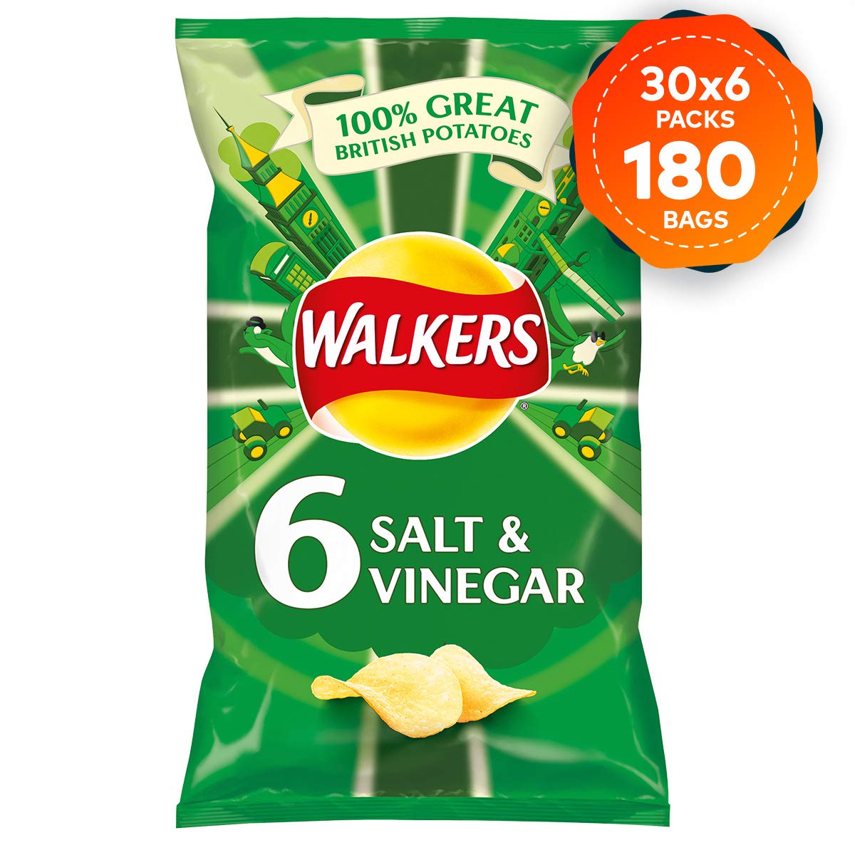 30 Bags of Walkers Crisps Salt & Vinegar Pack of 6 x 25g